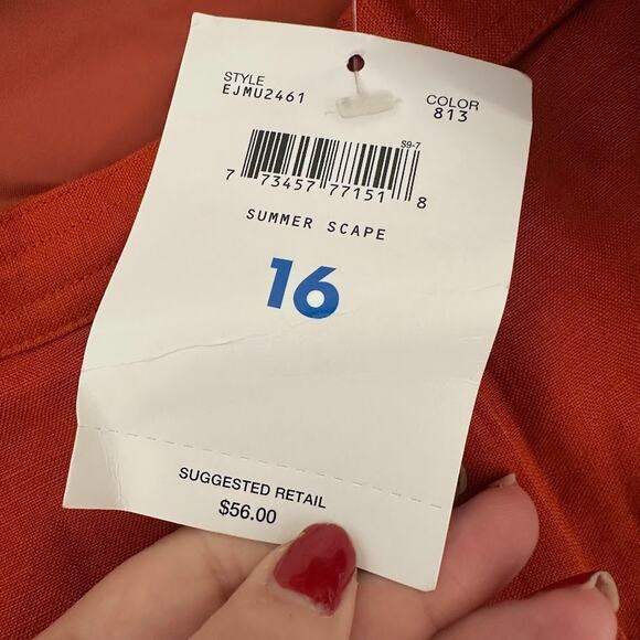 Emma James Liz Claiborne Faux Wrap Button Maxi Skirt Orange Linen Blend Size 16 - Picture 6 of 11